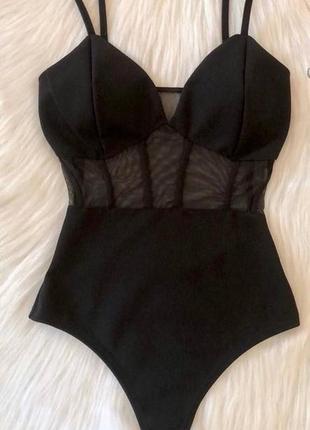 Боді топ на бретелях сітка кісточки облягаючий пуш ап бра ліф обтягуючий базовий...