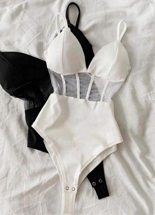 Боді топ на бретелях сітка кісточки облягаючий пуш ап бра ліф обтягуючий базовий...