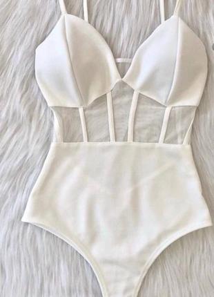 Боді топ на бретелях сітка кісточки облягаючий пуш ап бра ліф обтягуючий базовий...