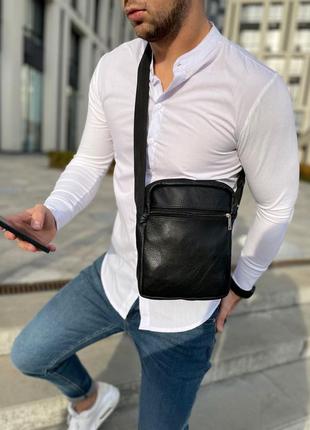 Шкіряна  сумка месседжер  чоловіча чорна
