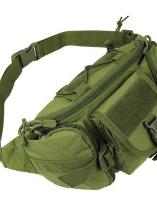 Міцна тактична бананка сумка карго тканина оксфорд 800d на плечі та на пояс олива/зеленая6 фото
