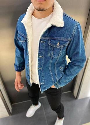 Мужская джинсовка на меху джинсова куртка синя