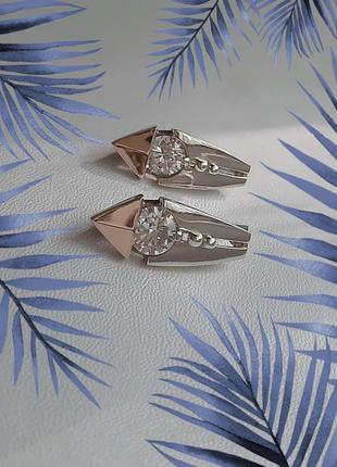 🛍 серьги серебро с золотом фианит белый