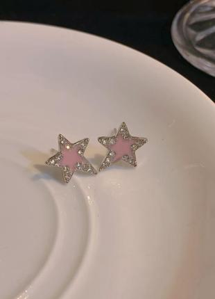 Сережки серьги зі стразами зірки зірочки рожеві якісні стильні модні нові сріблясті1 фото