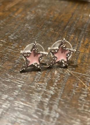 Сережки серьги зі стразами зірки зірочки рожеві якісні стильні модні нові сріблясті4 фото