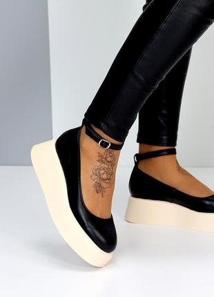 Натуральная кожа, шикарные черные женские туфли aquamarine1 фото