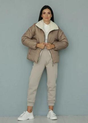 Модная короткая женская куртка на меховой подкладке синтепух 42-52 размеры разные цвета2 фото