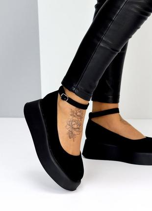 Натуральная замша, шикарные черные женские туфли aquamarine