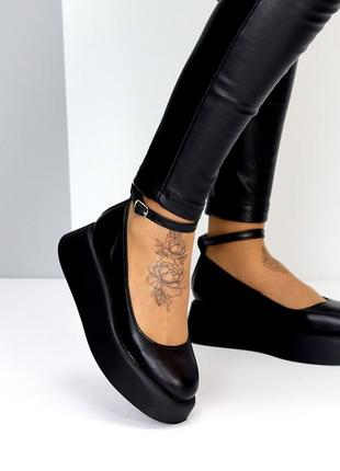 Натуральная кожа, шикарные черные женские туфли aquamarine