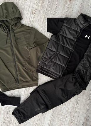 Мужской спортивный костюм under armor 5 в 1 худи + штаны + футболка + жилетка + носки10 фото