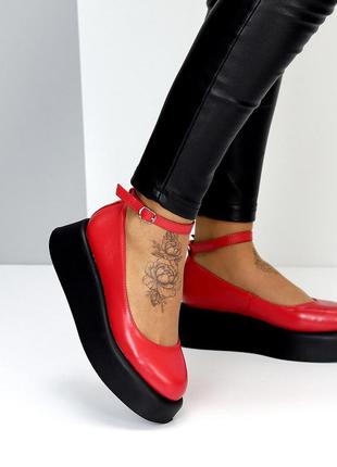 Натуральная кожа, шикарные красные женские туфли aquamarine