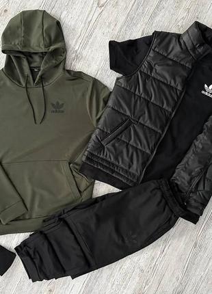 Чоловічий спортивний костюм adidas 5 в 1 худі + штани + футболка + жилетка + шкарпетки