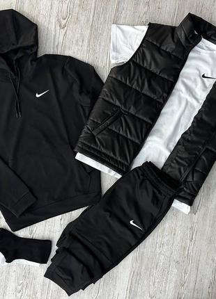 Мужской спортивный костюм nike 5 в 1 худи + штаны + футболка + жилетка + носки