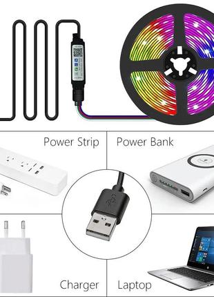 Світлодіодна стрічка юсб usb led 5050 rgb комплект 2 метри, кольорова з пультом6 фото