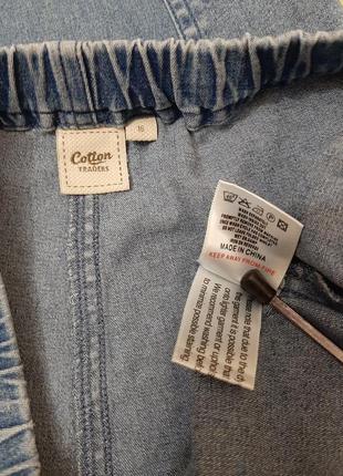 Cotton бренд джинсовые бриджи голубые на резинке высокая талия боковые карманы полубаталы женские10 фото