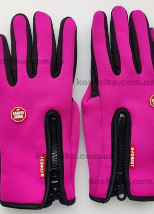 Рукавички сенсорні, вітрозахисні xl рожеві b-forest весняні осінні спортивні демісезонні перчатки2 фото
