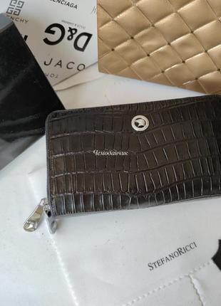 Чоловічий шкіряний гаманець портмоне stefano ricci на 2 змійки з ручкою чорний, клатч, брендові гаманці шкіра5 фото