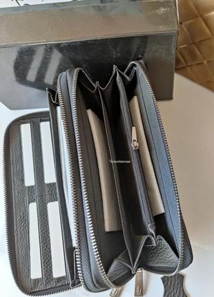 Чоловічий шкіряний гаманець lacoste лакост на 2 змійки з ручкою чорний, клатч, брендові чоловічі портмоне8 фото