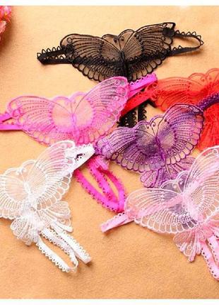 Стринги бабочка - трусики чёрные, белые, красные, розовые, фиолетовые, фуксия – нижнее...