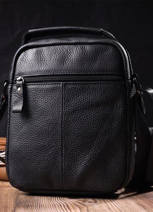 Вертикальна чоловіча сумка на плече з натуральної шкіри vintage 22148 чорна8 фото