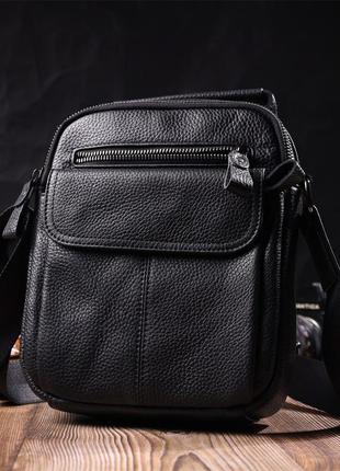 Вертикальная мужская сумка на плечо из натуральной кожи vintage 22148 черная7 фото