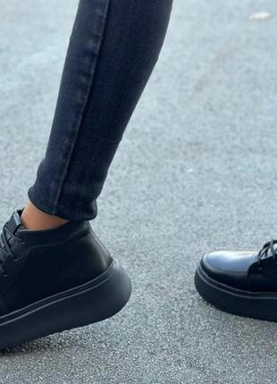 Стильные женские ботинки на платформе натуральная кожа шнуровка цвет черный размер 38 (24,5 см) (50651)7 фото