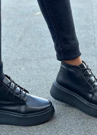 Стильные женские ботинки на платформе натуральная кожа шнуровка цвет черный размер 38 (24,5 см) (50651)8 фото