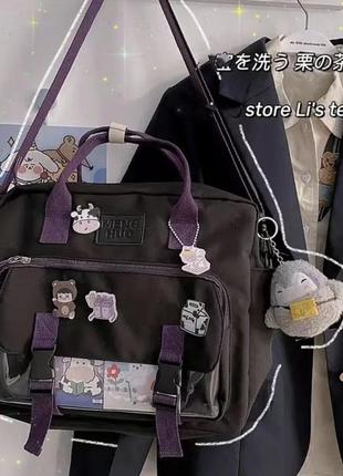 Сумка рюкзак со значками и карточками в японском стиле
