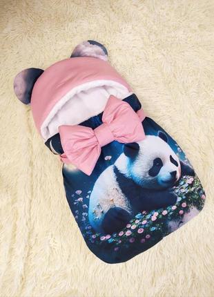 Теплый спальник конверт для новорожденных девочек, принт панда