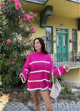 Світер джемпер кофта базовий в полоску смужку тельняшка в’язаний оверсайз об’ємний стильний тренд