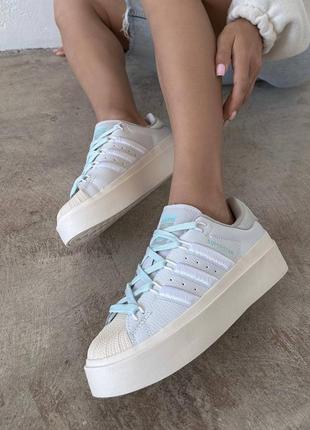 Женские кроссовки adidas superstar beige blue 37-39-405 фото
