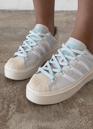 Женские кроссовки adidas superstar beige blue 37-39-409 фото