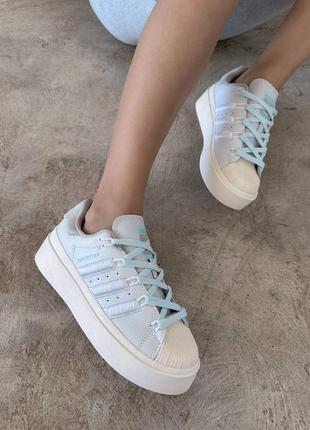 Женские кроссовки adidas superstar beige blue 37-39-407 фото