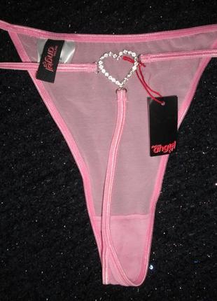 Сексуальные трусики стринги сетка украшены сердечком с камушками angel she's no.