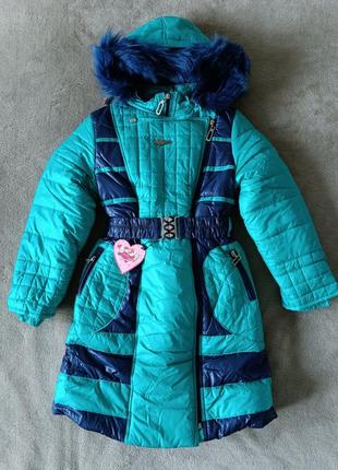 Теплая зимняя удлиненная куртка для девочки