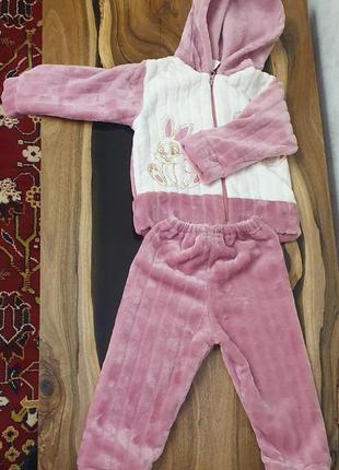 Теплый костюм на девочку 1-2 года, розовый, зимний костюм для детей