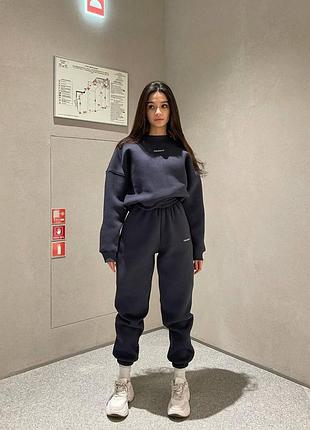 ❤️ шикарный теплый женский спортивный костюм на флисе графитовый джерский спортивный графит графит графитовый