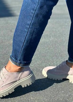 Стильные женские туфли броги замш шнуровка цвет пудра размер 36 (23,5 см) (42902)5 фото