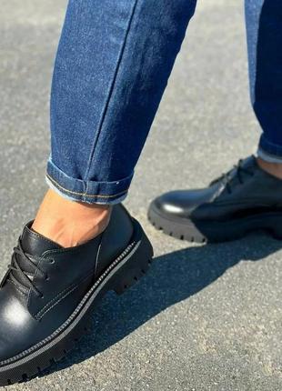 Стильные женские туфли броги натуральная кожа шнуровка цвет черный размер 41 (26,5 см) (42904)
