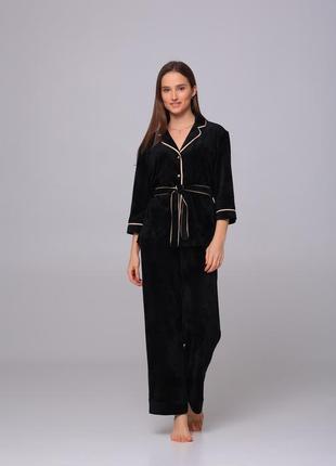 Піжамний плюшевий костюм kaiza двійка жакет+штани колір чорний xxl (44)