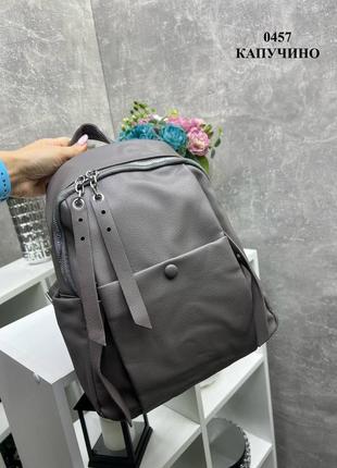 Сірий стильний жіночий рюкзак, багато карманів2 фото