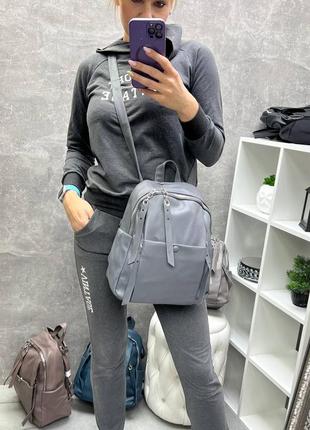 Серый стильный женский рюкзак, много карманов8 фото