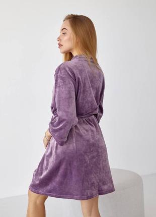 Велюровый халат v.velika с поясом темно фиолетовый (s)2 фото