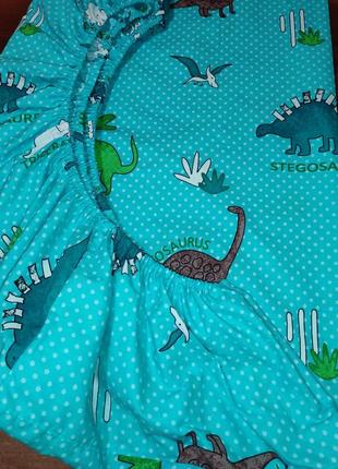 Простынь на резинке из бязи - динозавры, все размеры, быстрая отправка