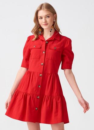 Червоне мини платье с воротником