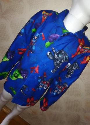 Синяя детская рубашка супергерои