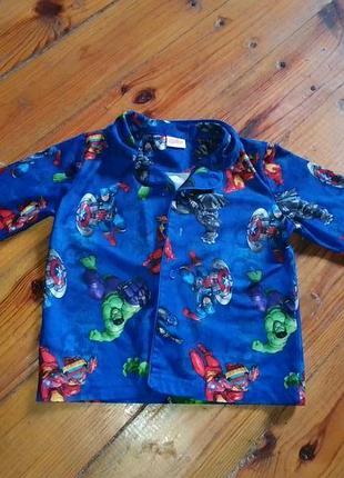Синяя детская рубашка супергерои