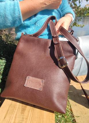 Кожаная женская сумка коричневая7 фото