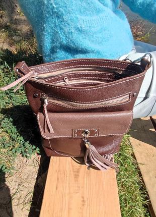 Кожаная женская сумка коричневая9 фото