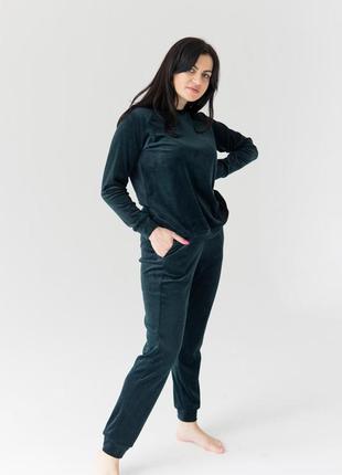 Спортивний велюровий костюм v.velika кофта та штани смарагд (xs) велюр на бавовняній основі1 фото